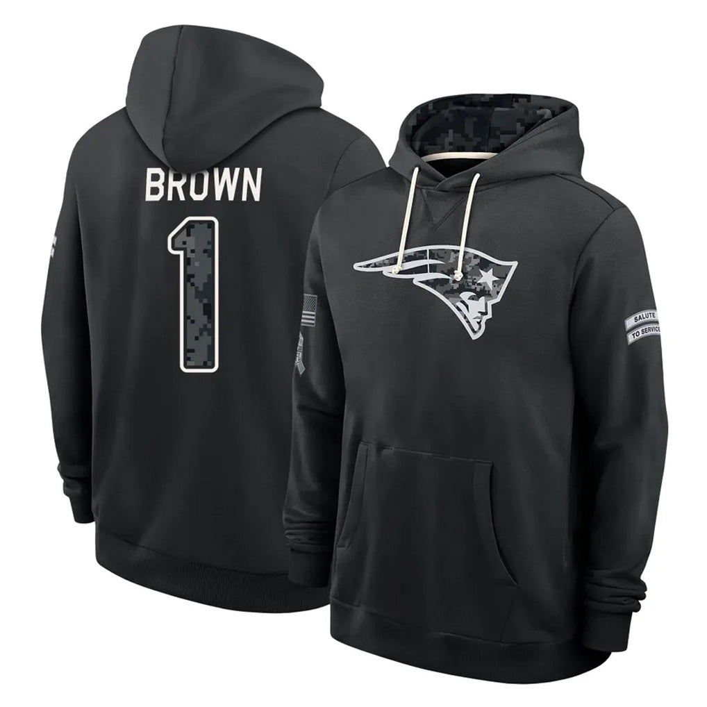 NE.Patriots #1 A.J. Brown Player 2026 Black Logo Pullover Hoodies Limited Game Ndoa Stitched Jerseys